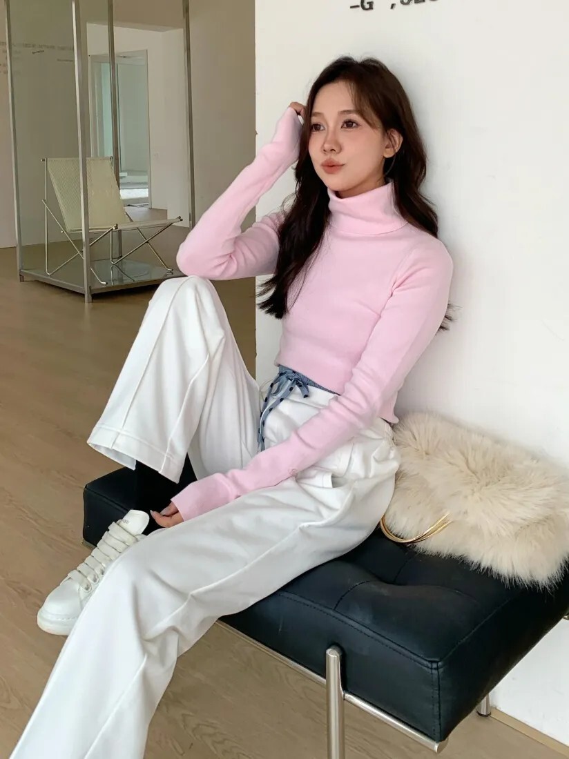 鬆緊腰配色腰頭綁帶造型打褶直筒褲-S-M / 2色 (Elegant & Love)