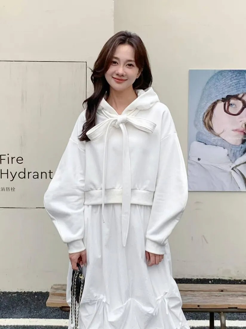 可愛女子綁帶蝴蝶結連帽造型大學TEE-F / 3色 (Elegant & Love)