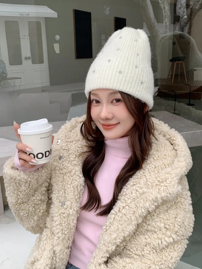 閃閃水鑽造型溫暖毛帽-F / 2色 (Elegant & Love)