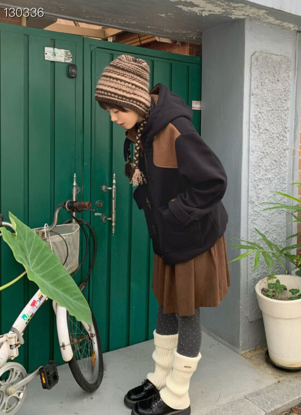 橫條羊毛辮子毛線帽