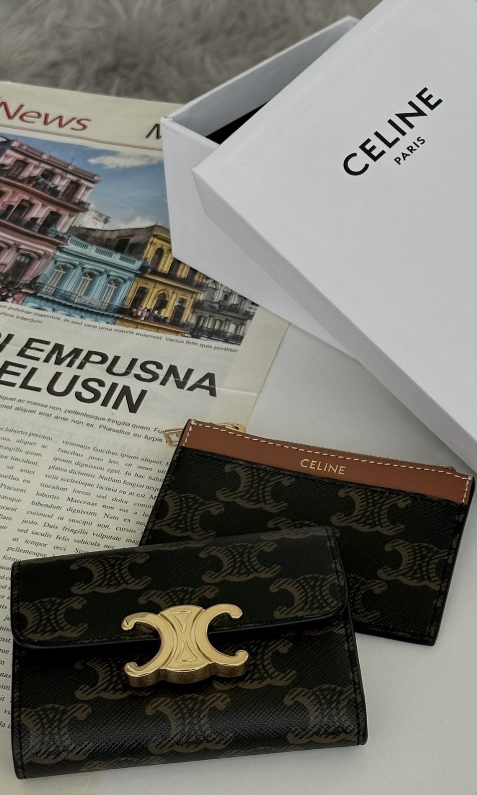 Celine compact wallet 凱旋門金扣銀包散子包二合一卡套