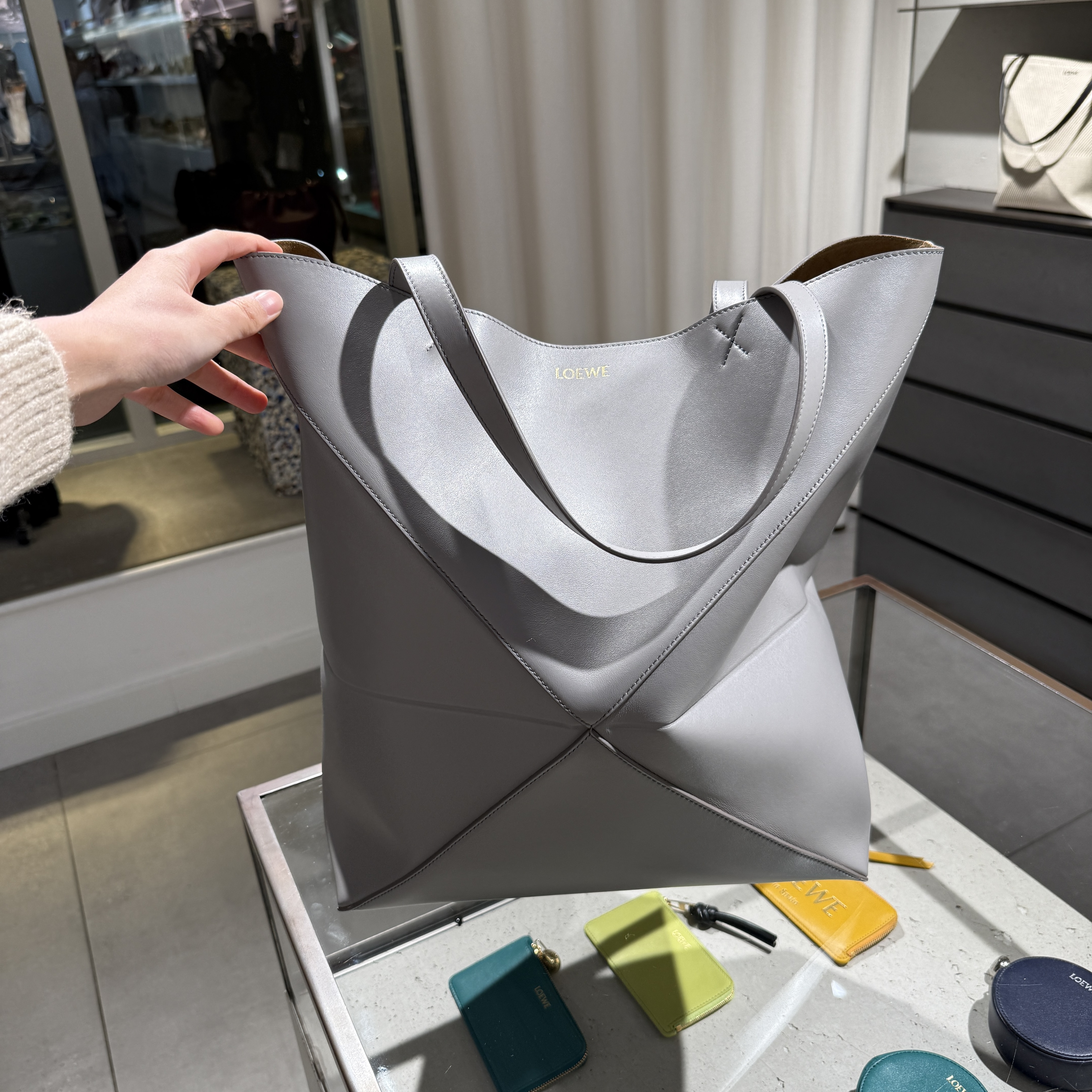 Loewe Puzzle Fold XL Tote bag Pearl Grey and Hunter Green