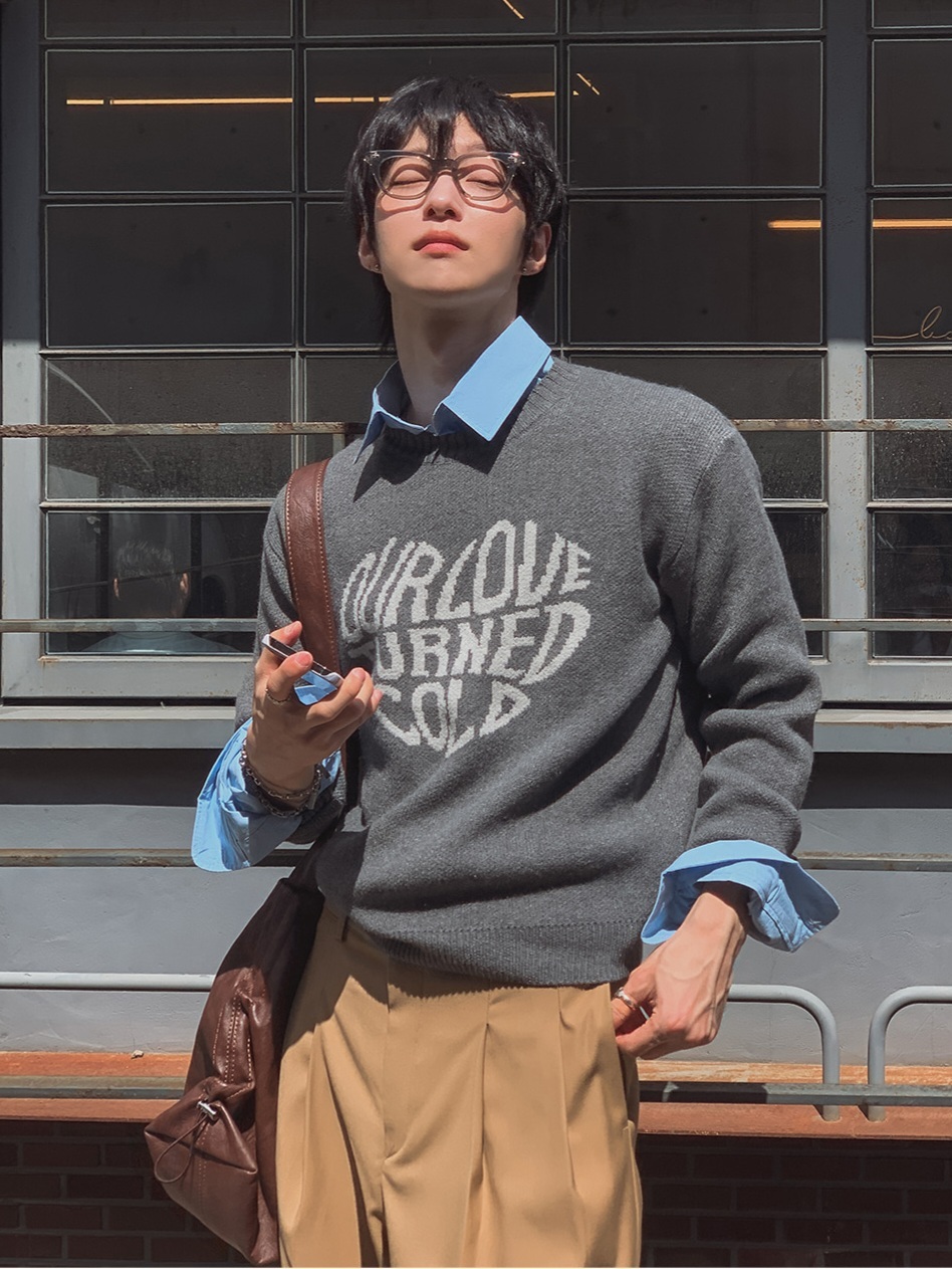 心型提花針織衫