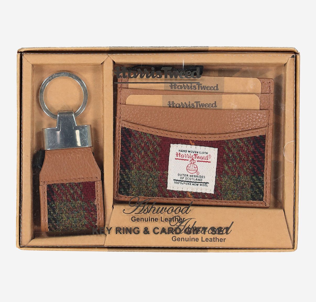 英國代購 (獨立訂單)-ASHWOOD Tan Leather Card Holder & Keyring&nbsp;Set