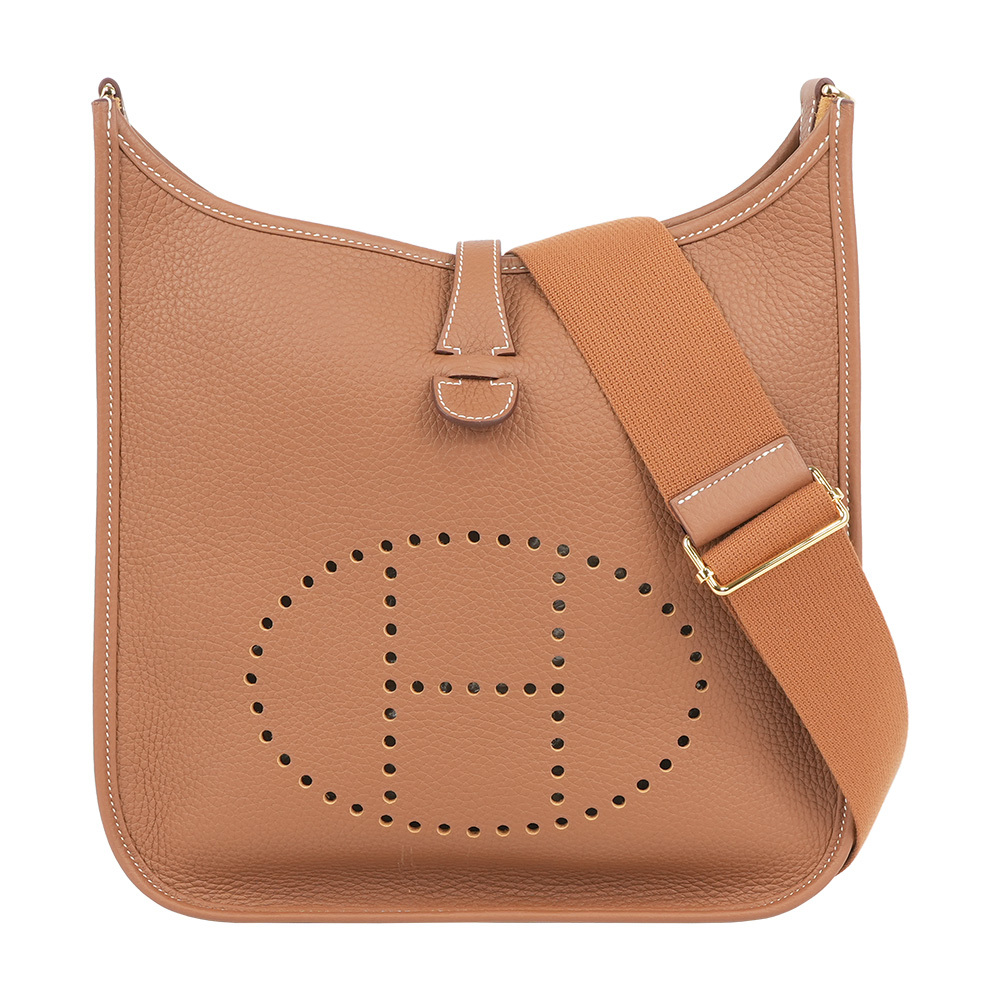【Hermès】金釦 Evelyne 29 斜背包 (金棕色)
