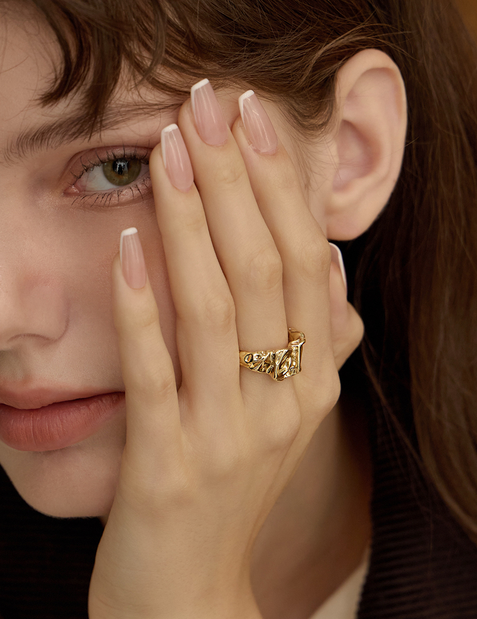 不規則抓皺紋路可調式戒指(金)