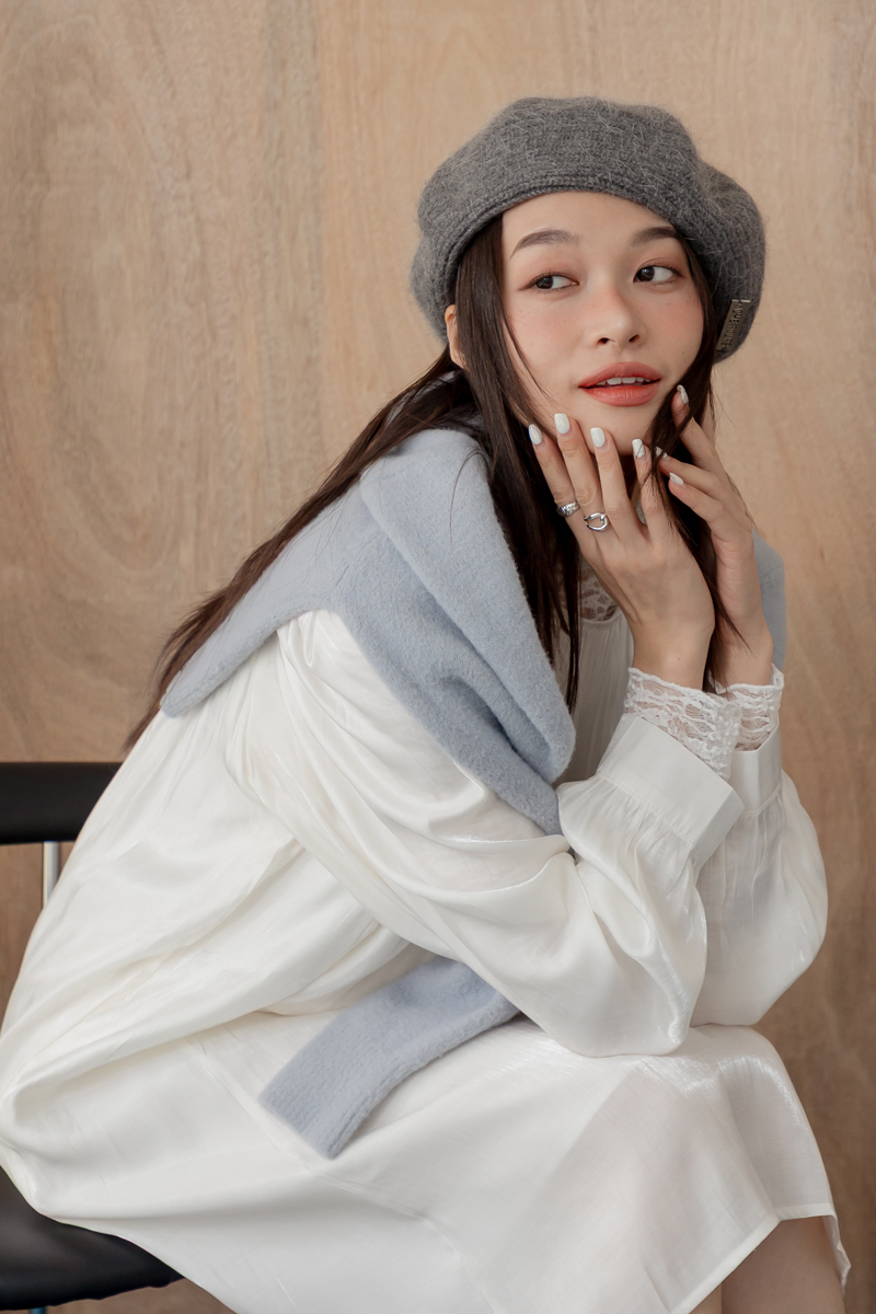 輕柔珠光抓皺短洋裝