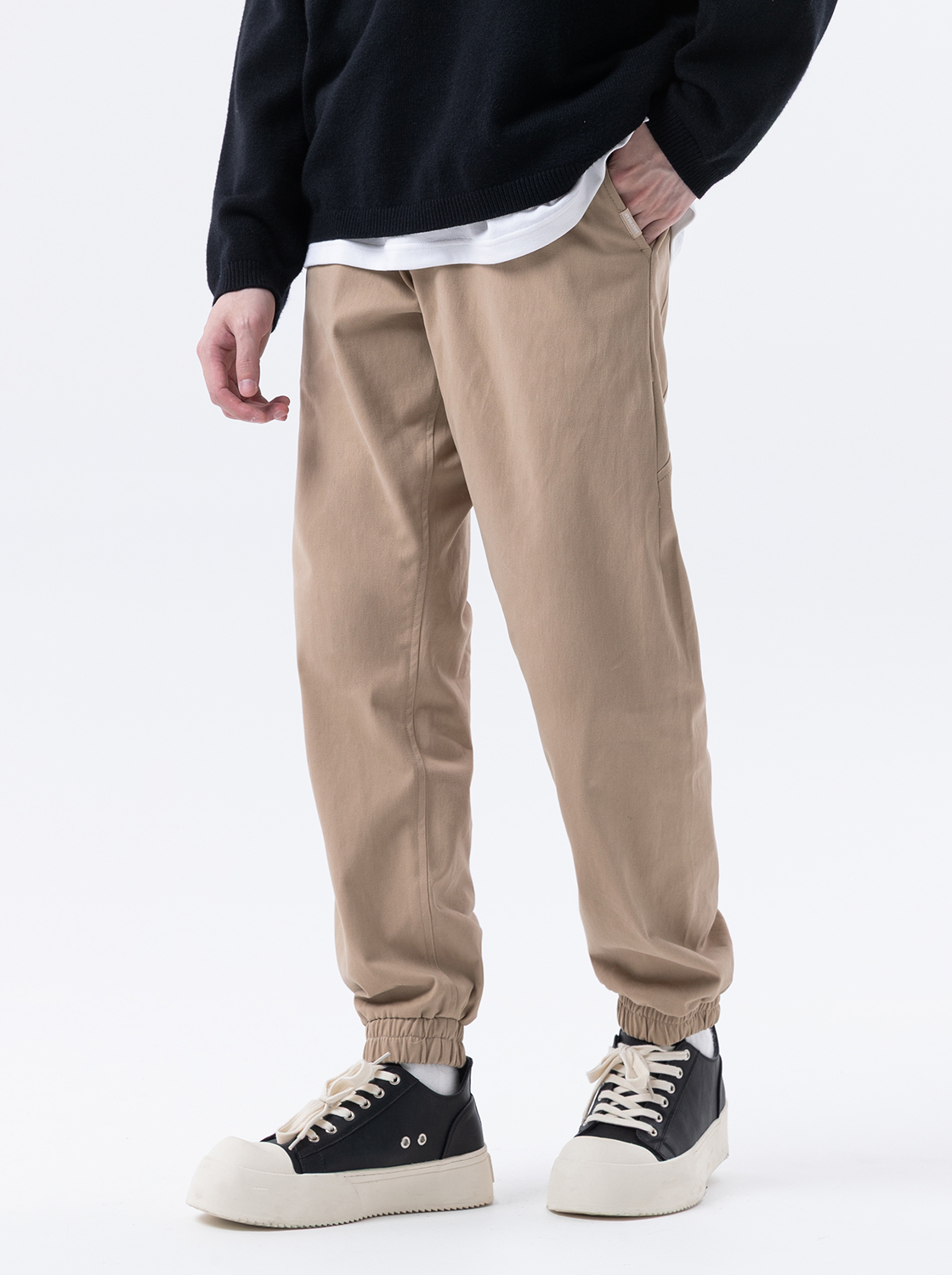 【期間限定】高彈斜紋縮口褲