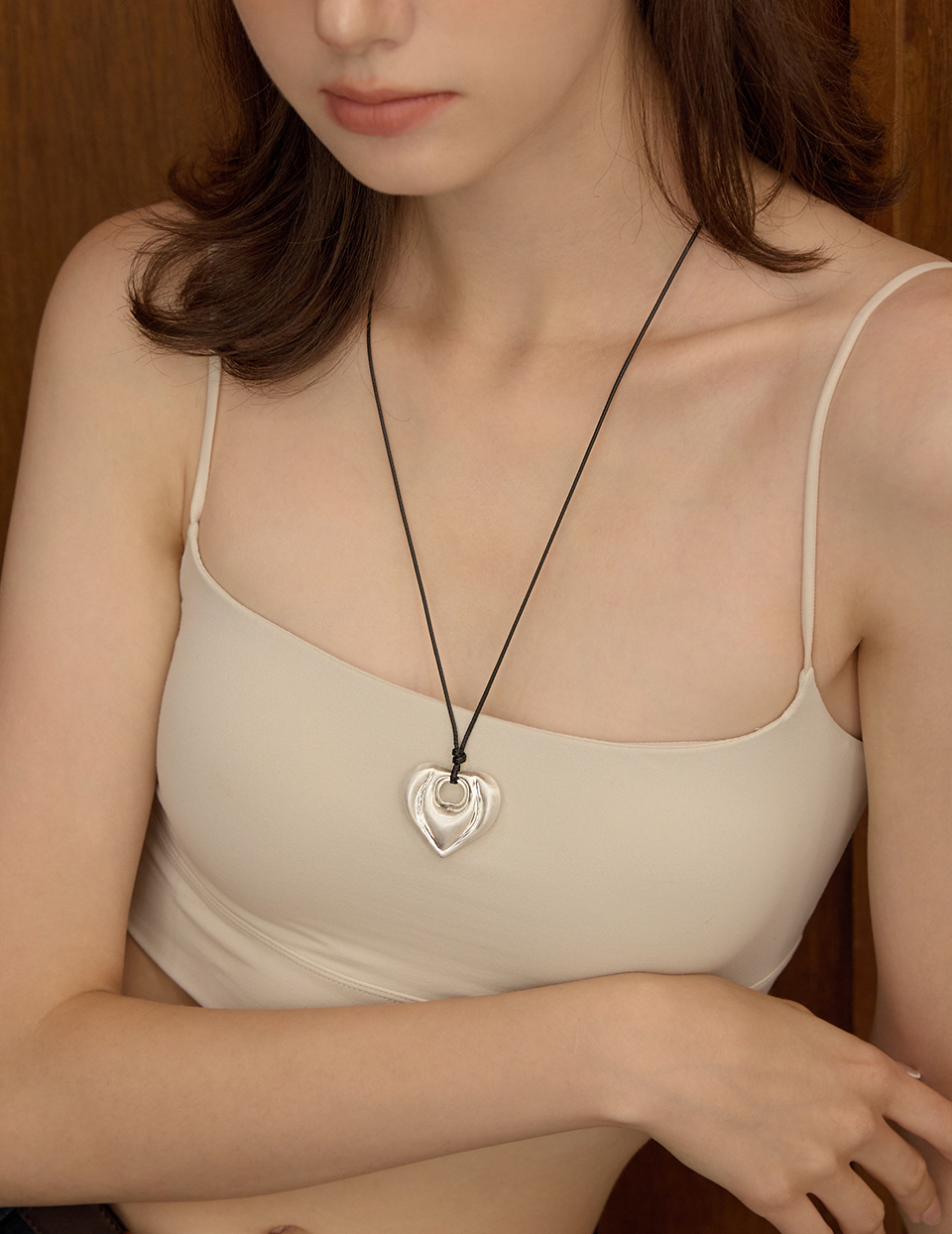 霧銀飽滿雙心長項鍊