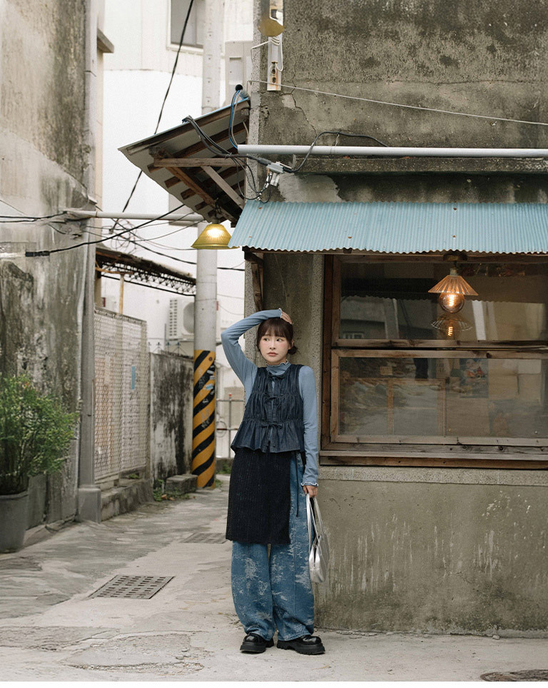 Denim lace-up pleated cover-up vest【01099339】in stock+pre-order