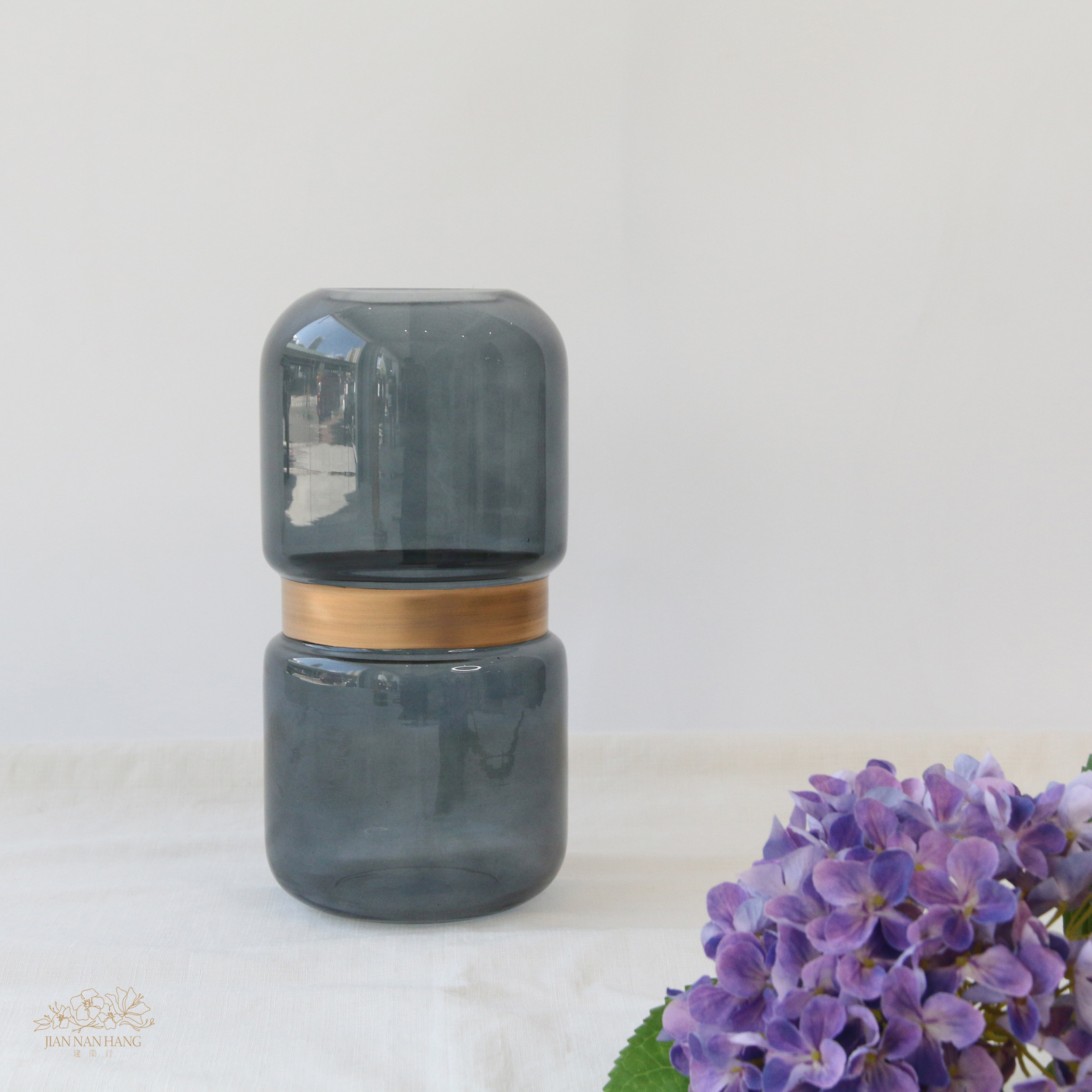 玻璃花器 雙灰金圓柱