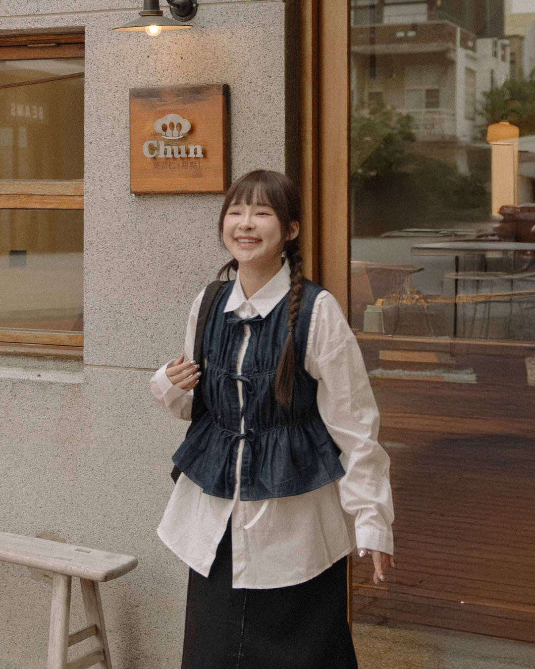 Denim lace-up pleated cover-up vest【01099339】in stock+pre-order