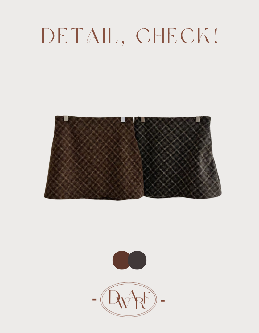 《KR》秋冬必備! A字毛呢格仔短裙