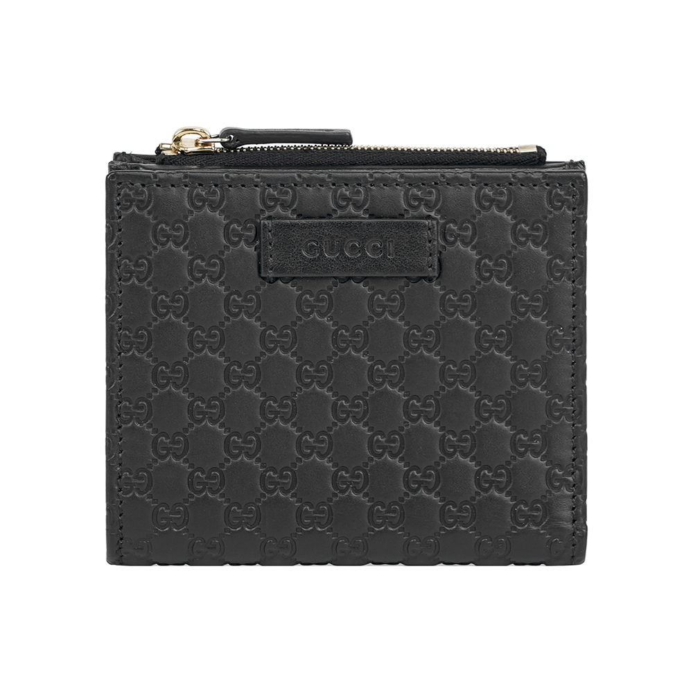 【GUCCI】Guccissima 壓印牛皮暗釦拉鍊二折短夾(黑色)