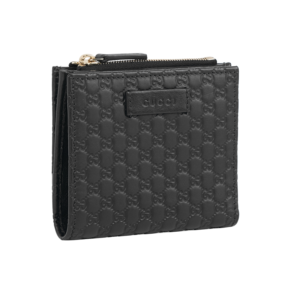 【GUCCI】Guccissima 壓印牛皮暗釦拉鍊二折短夾(黑色)
