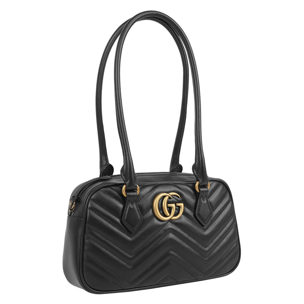 【GUCCI】GG Marmont 金色標誌小號肩背包(黑色)