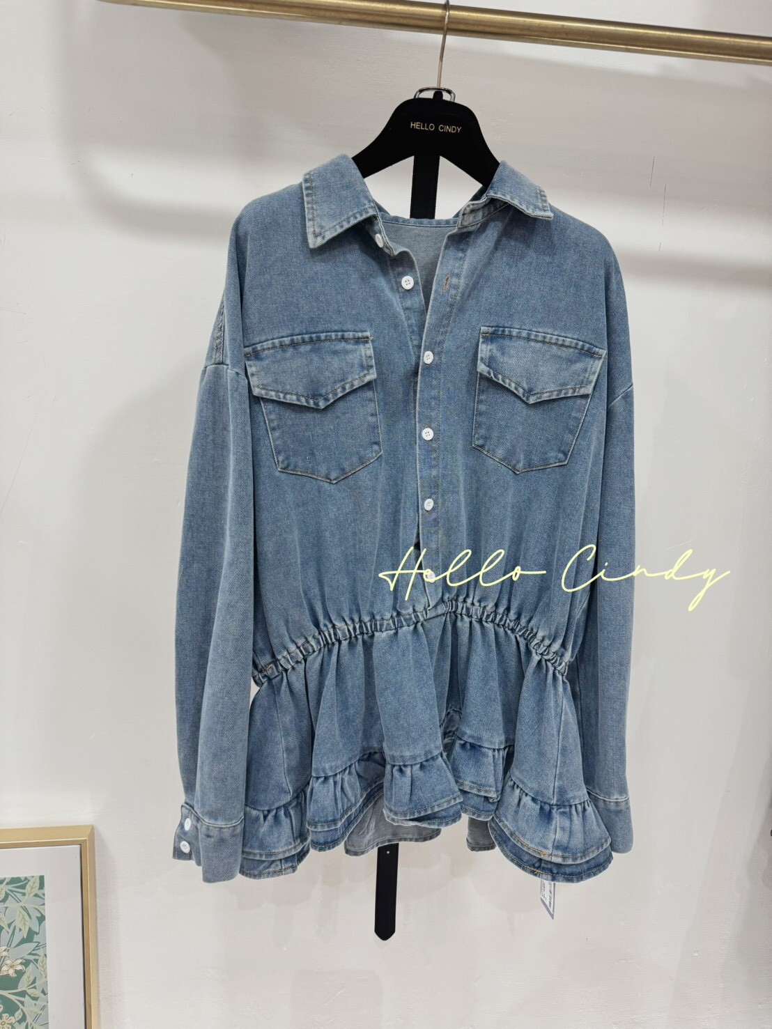 B11108 超甜美下縮腰牛仔襯衫（附腰帶）