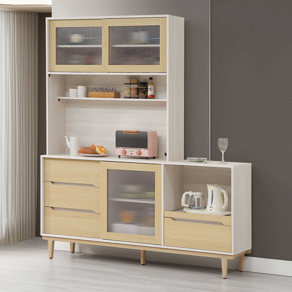 森迪6尺木面推門收納高餐櫃/碗盤櫃/電器櫃-附插座(4尺上座+6尺下座)