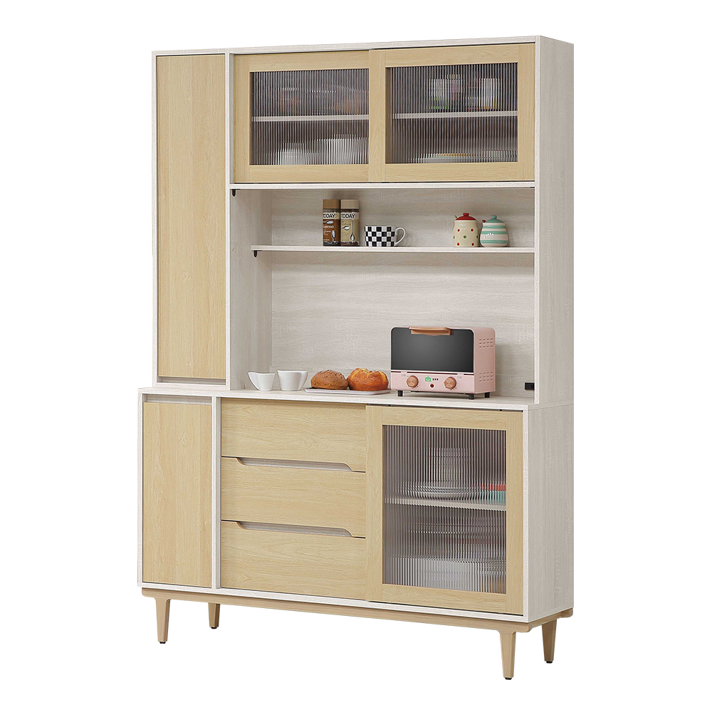 森迪5尺木面推門收納高餐櫃/碗盤櫃/電器櫃-附插座(上座+下座)