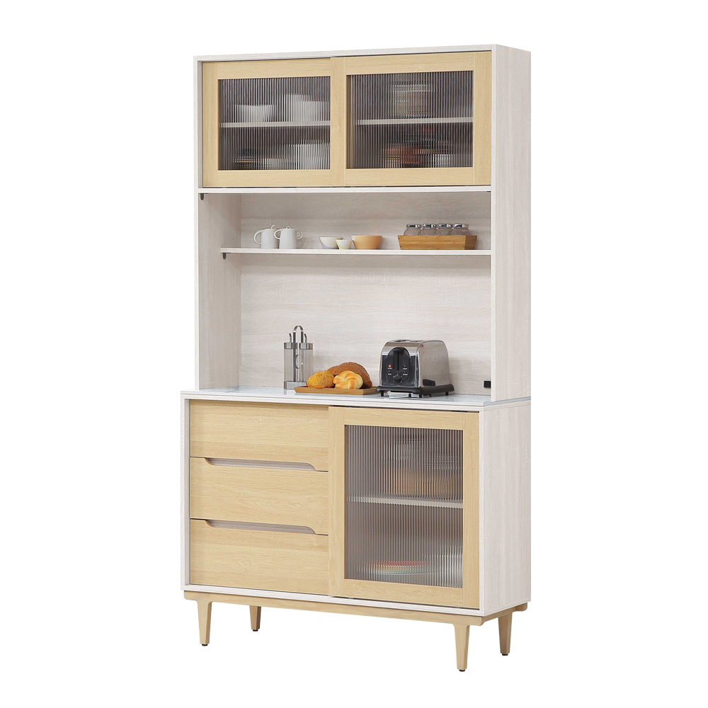 森迪4尺岩板推門收納高餐櫃/碗盤櫃/電器櫃-附插座(上座+下座)