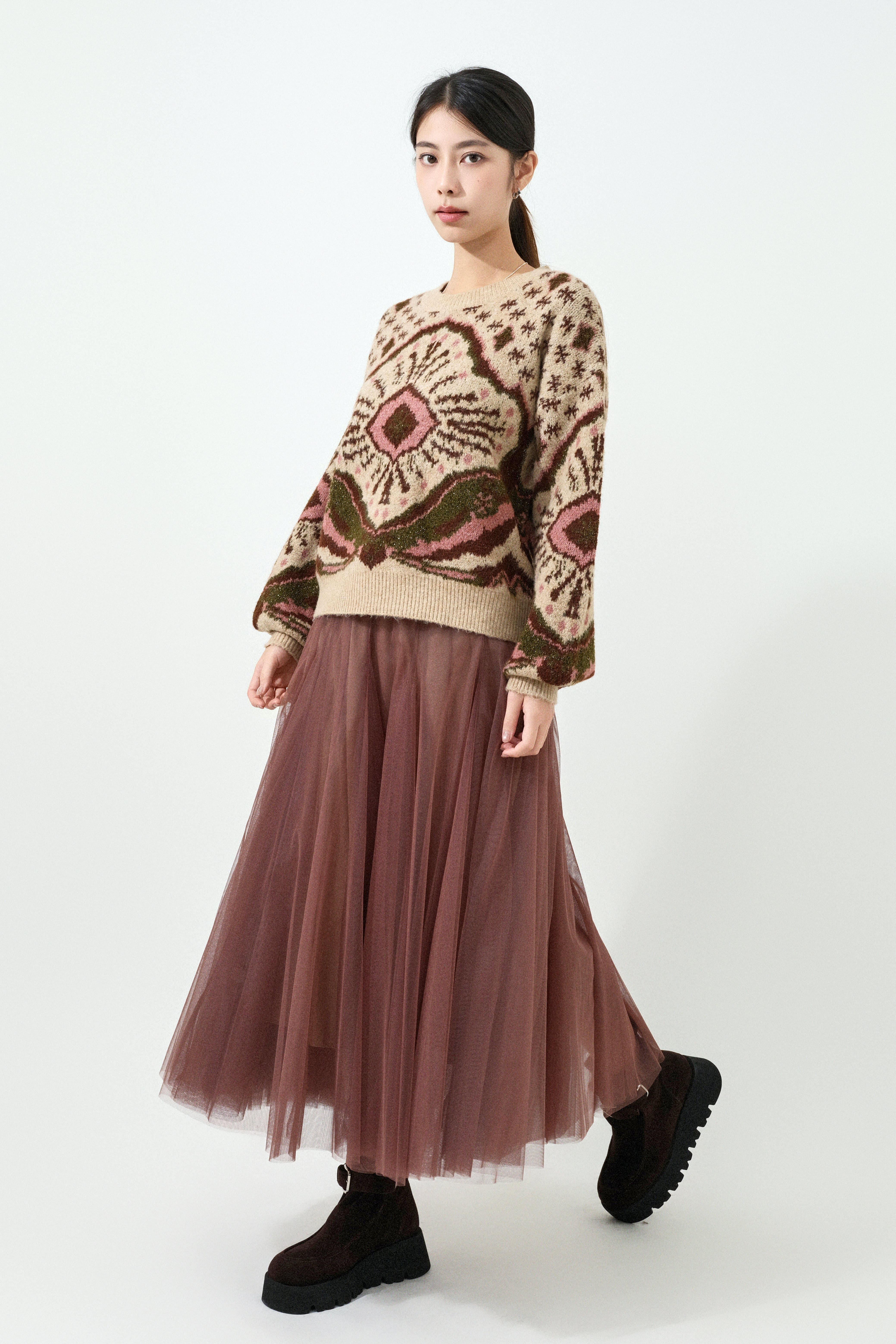 A形拼布網紗傘裙 (預購產品）