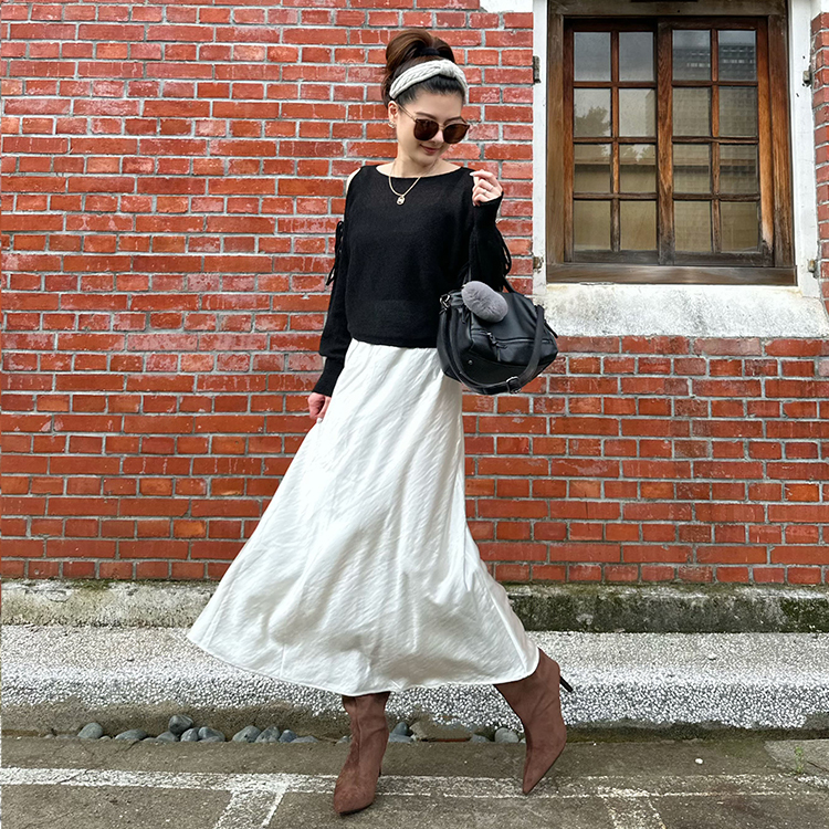 光澤感緞面長裙