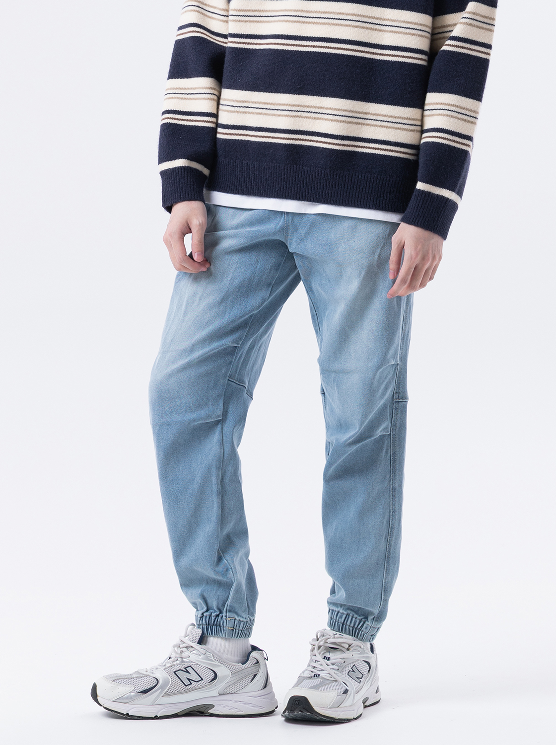 膝蓋打摺日常縮口牛仔褲