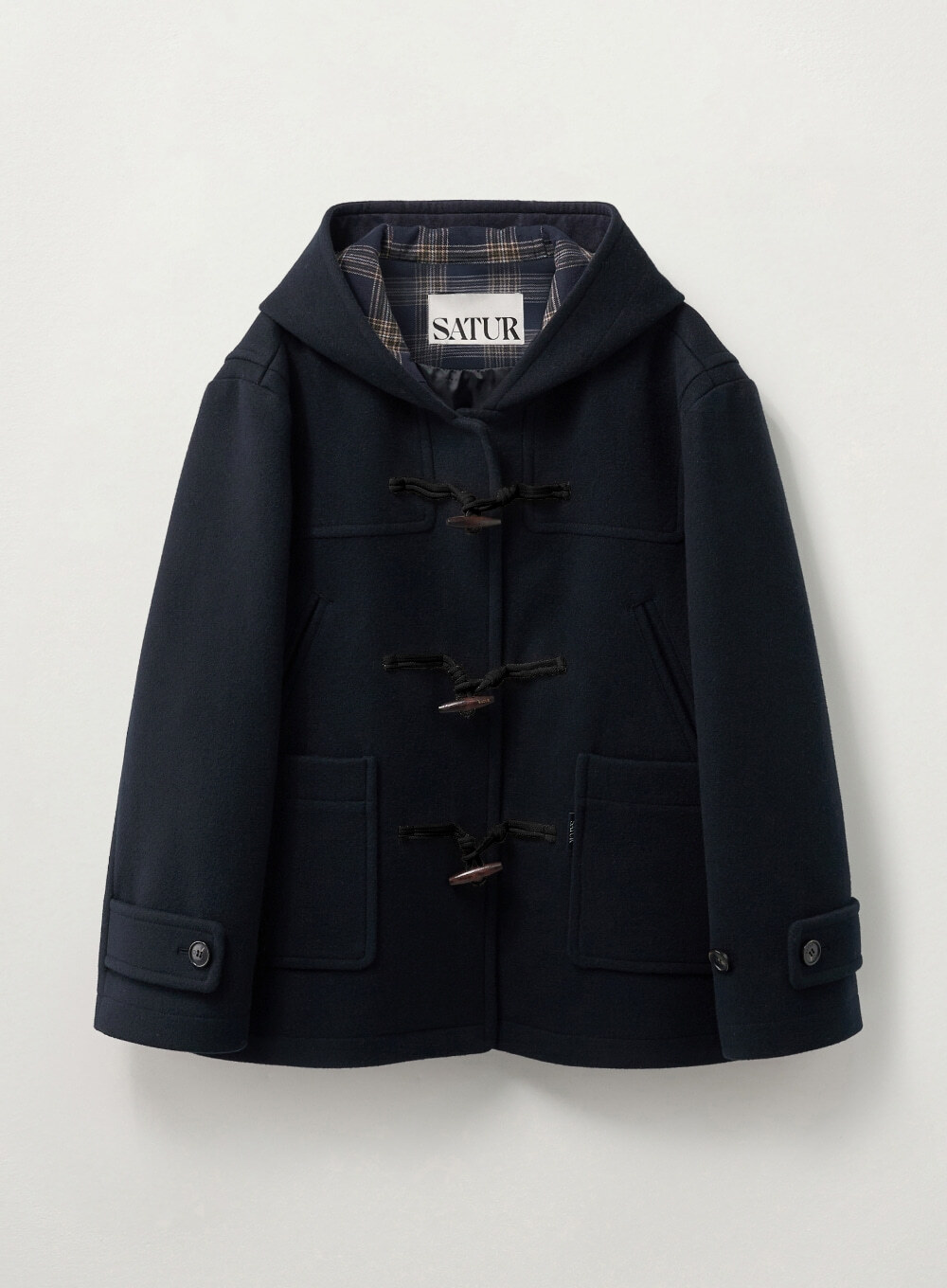 【客製化代購】Satur Hood Wool Blend Duffle Half Coat - Navy