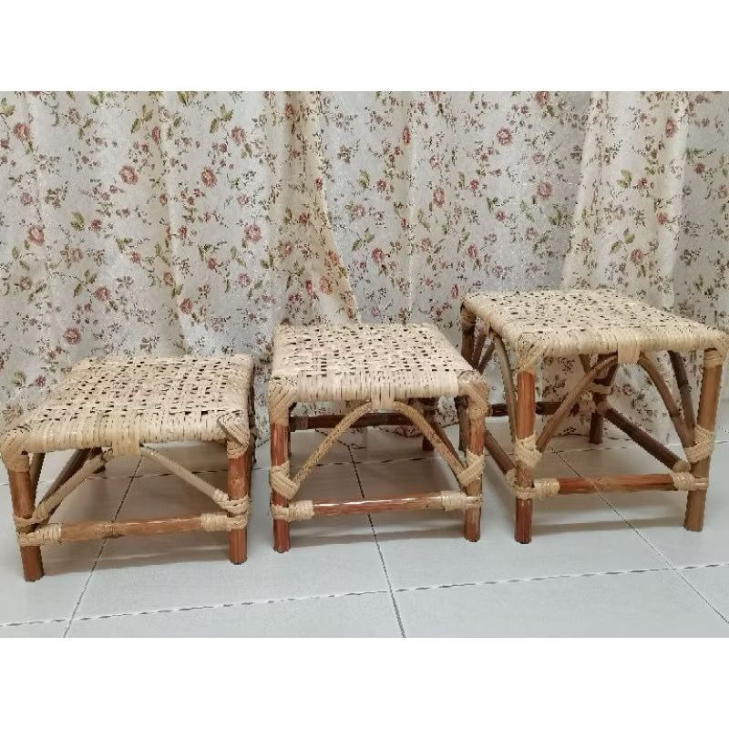 [The Rattan House] 100% Natural Rattan Foot Stool | Rattan Skin Webbing Top Bangku Rotan 8/10/12 inch  藤凳子