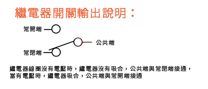 1路繼電器模組,繼電器開關輸出說明
