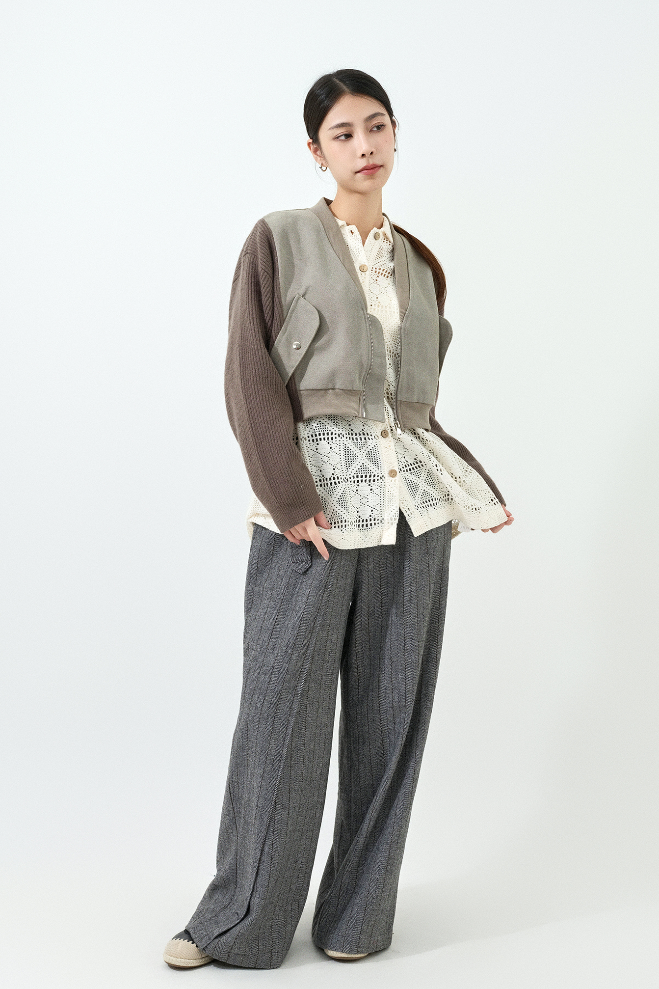 帆布拼冷袖機師短外套 (預購產品）