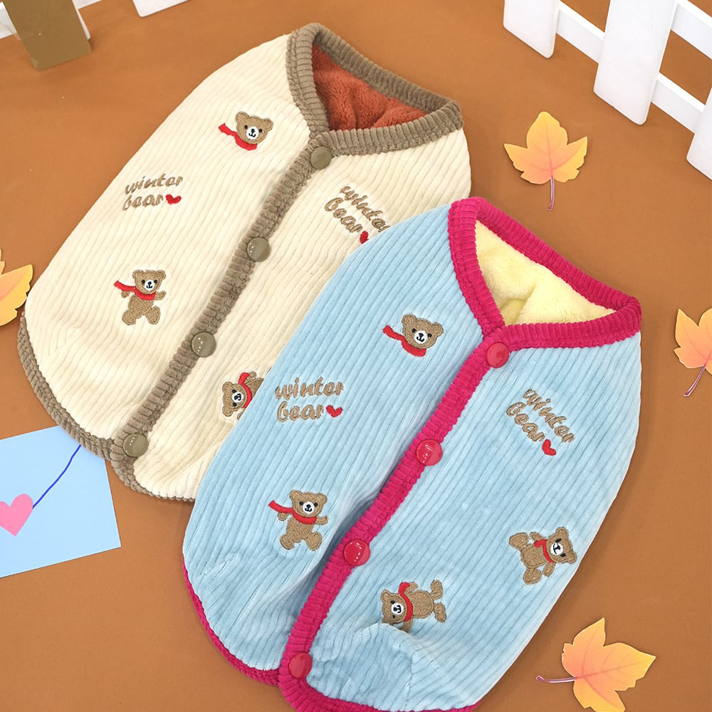 Parisdog - 燈芯絨小熊刺繡背心