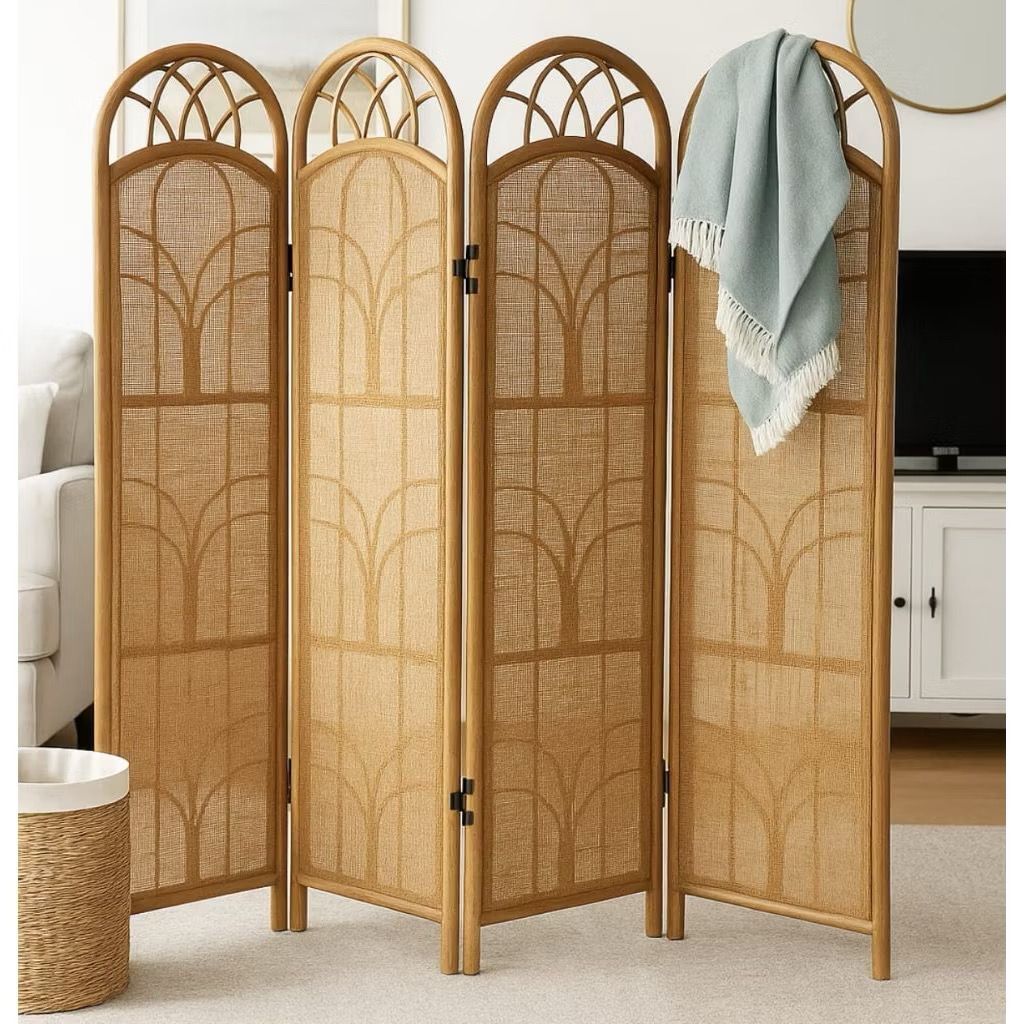 [The Rattan House] 🌿ORIENTAL RATTAN DIVIDER–2-SIDED DESIGN WITH PLANT MOTIF/ Japanese Style  Chinese Style Partition (Design A)