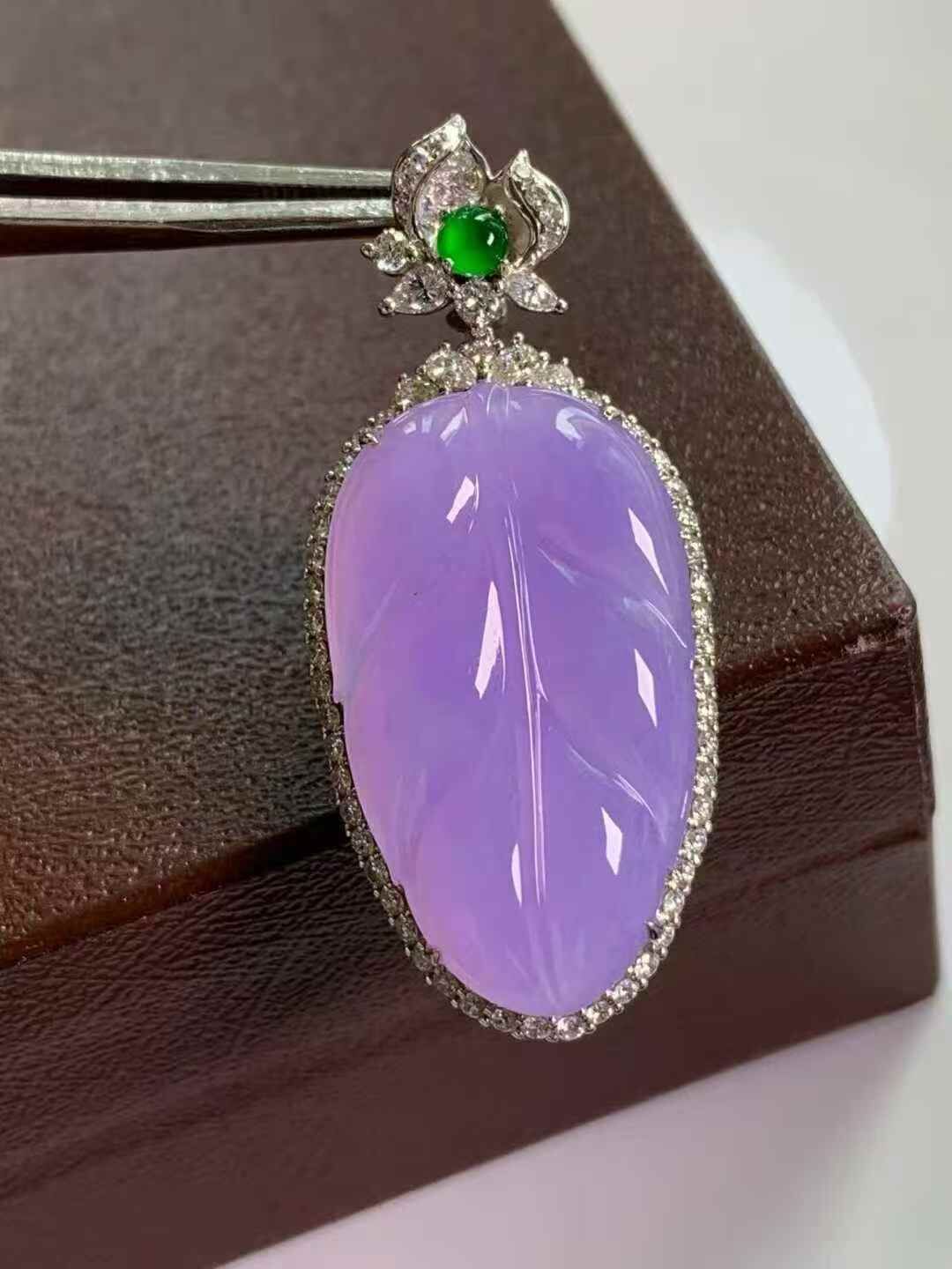 翡翠紫羅蘭玉葉吊墜,天然翡翠A玉, 緬甸玉, Jade, Jadeite