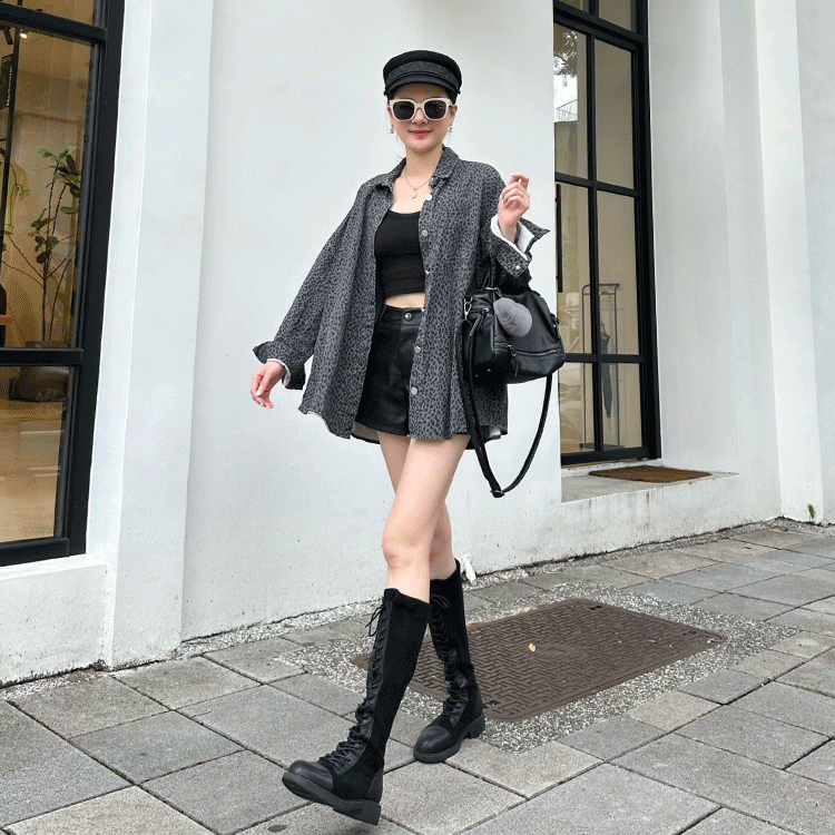 BF豹紋牛仔襯衫