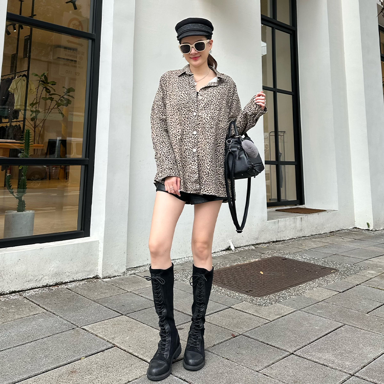 BF豹紋牛仔襯衫