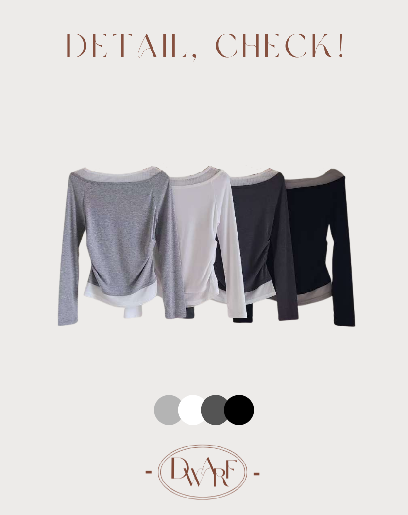 《KR》假兩件層次一字領上衣