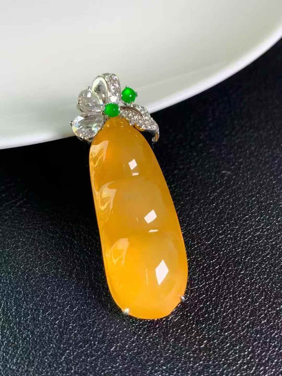 翡翠黃翡福豆吊墜,天然翡翠A玉, 緬甸玉, Jade, Jadeite