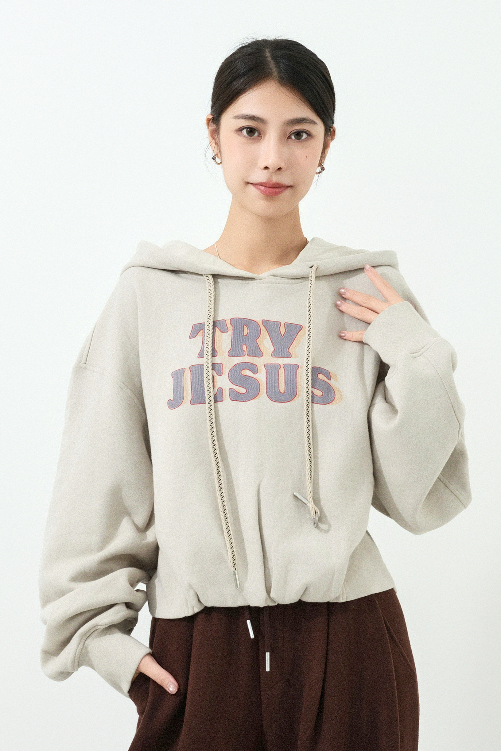 織辮繩薄抓毛連帽衛衣（預購產品）