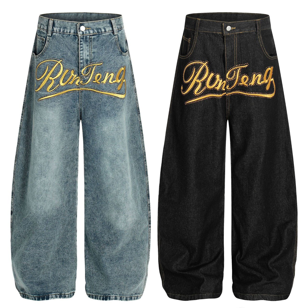 美式刺繡彎刀褲