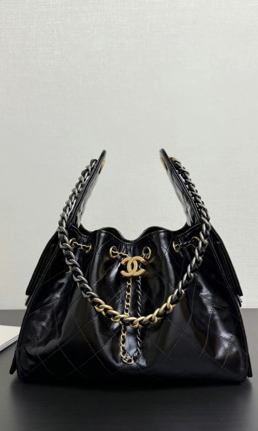 Chanel 25 小型包 金銀色鏈子 單肩袋 黑色