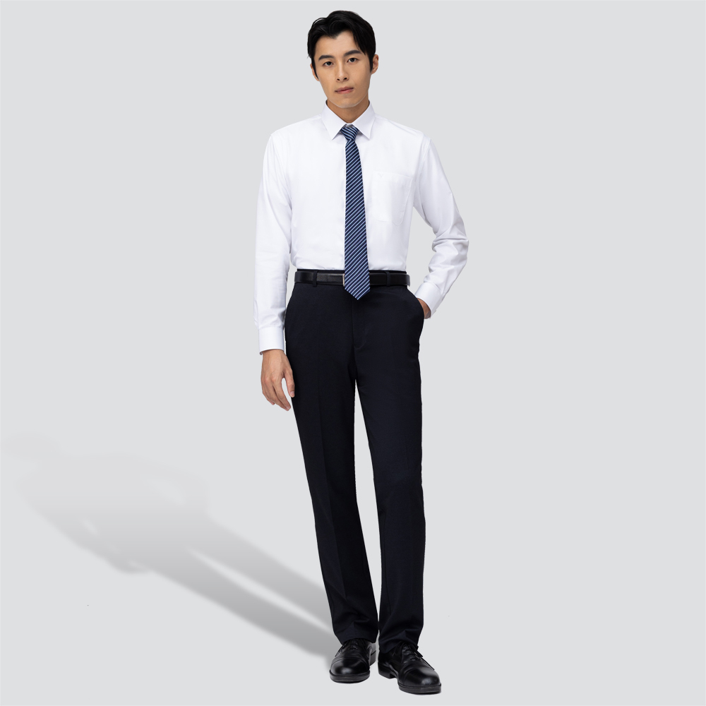 厚款彈性長袖襯衫-白