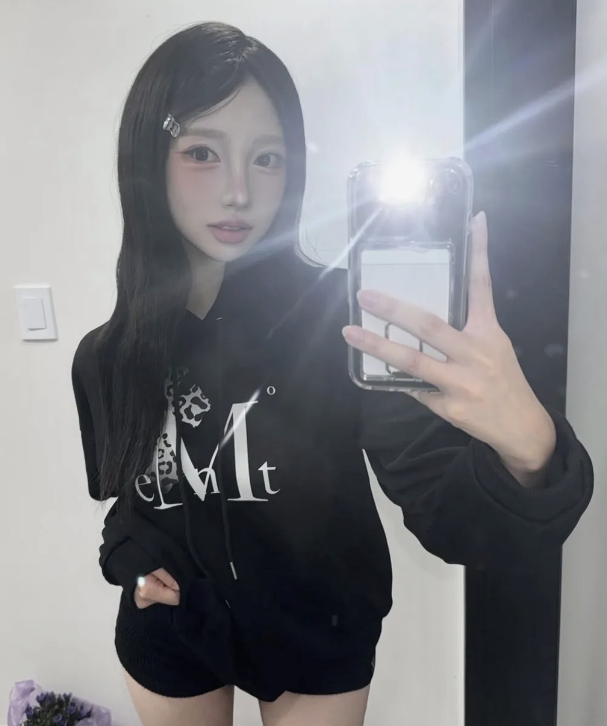 韓國🇰🇷連線 MUCENT 豹紋十字大Logo帽T 寬鬆 黑色 灰色 (任買兩件711免運)/預購