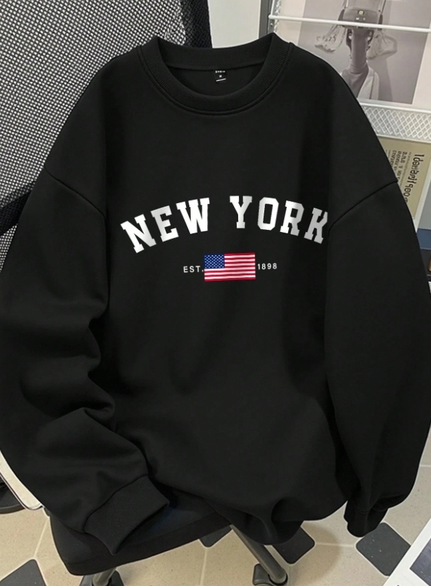 KADMAX大尺碼-秋冬字母休閒紐約logo大學TEE〈KSMS2635〉