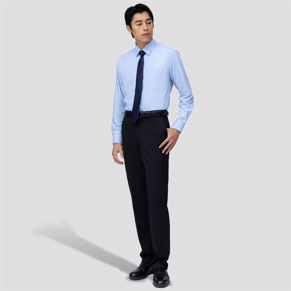 厚款彈性長袖襯衫-藍