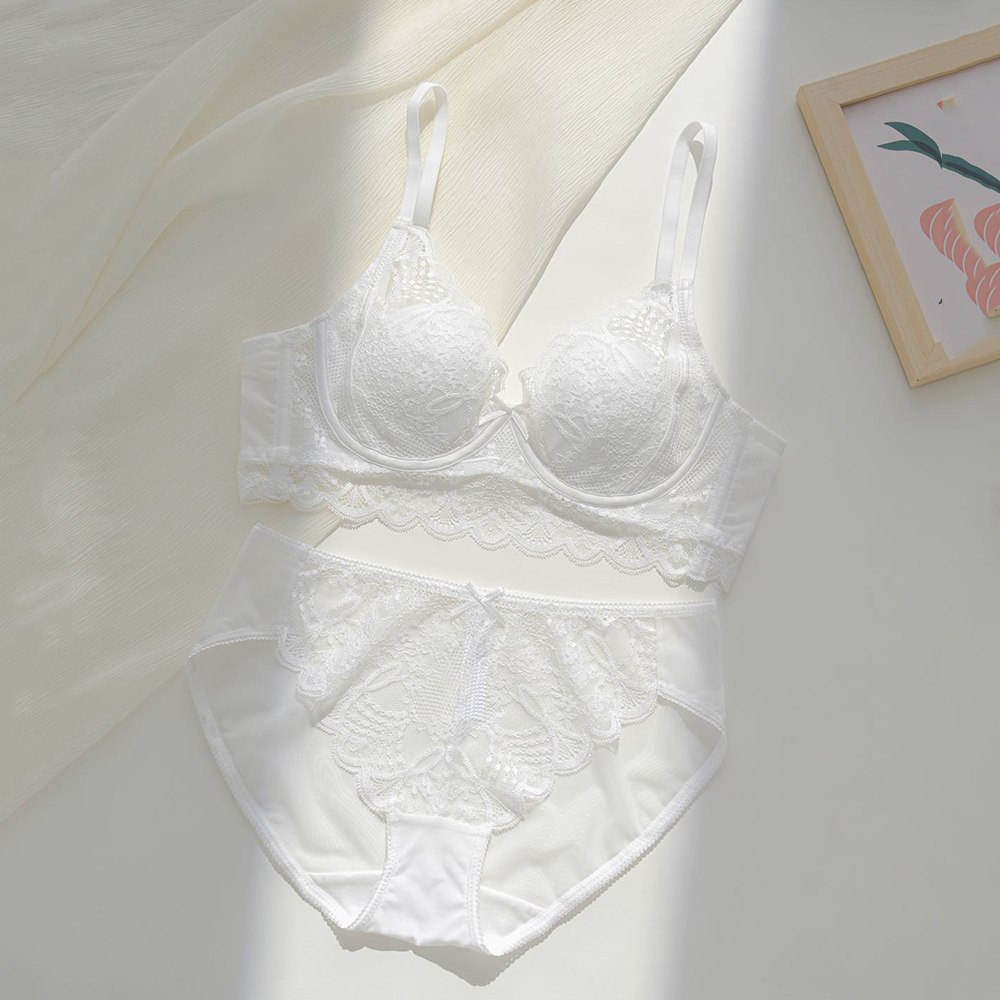 Bunnylace法式兔耳朵輕透蕾絲內衣套裝-白色 (2色)內衣+內褲