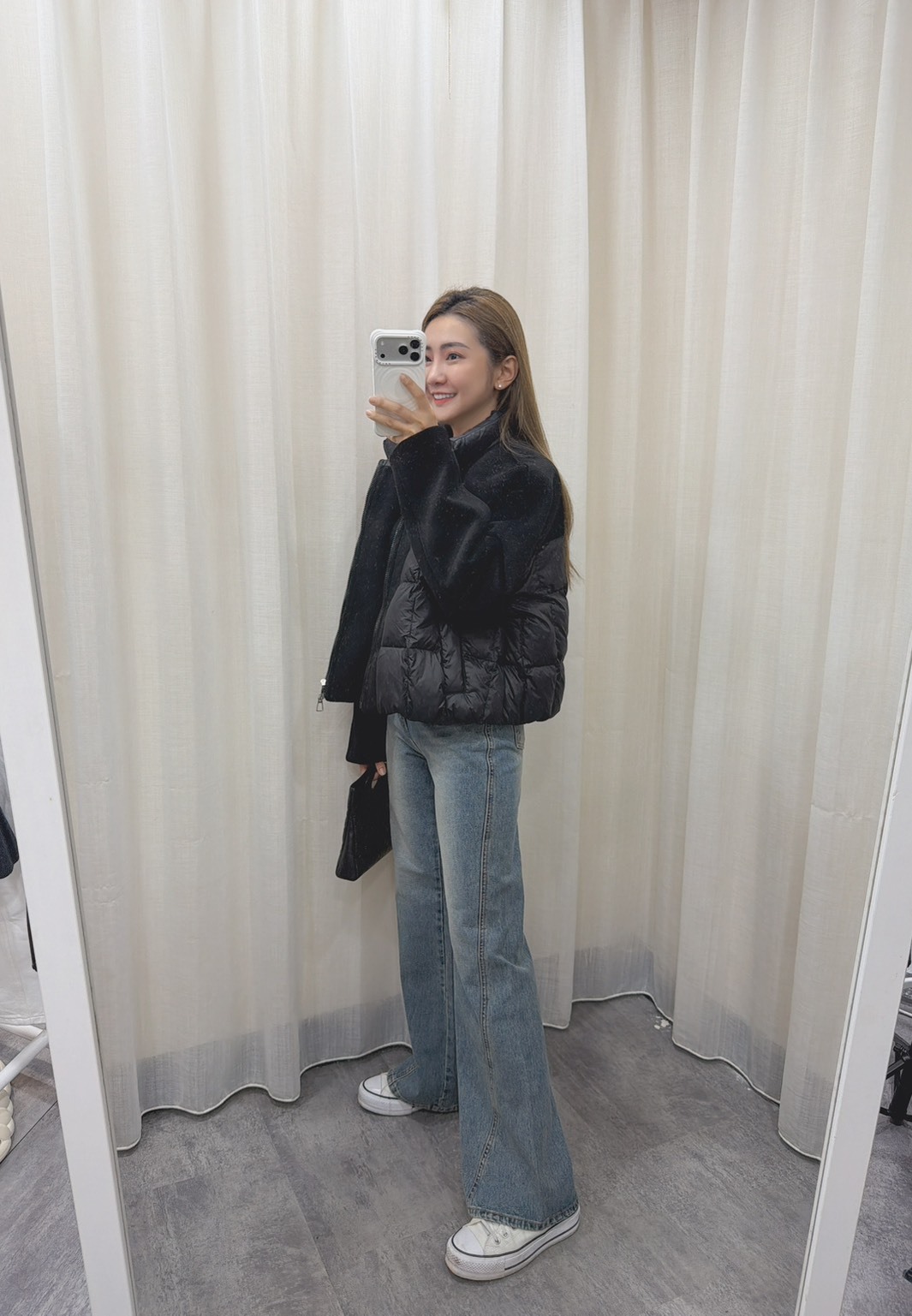 ［預購］🔥11.19秋冬新品］💥美眉許願款長腿褲］🇰🇷正韓中腰復古刷色微喇叭牛仔褲（SML）