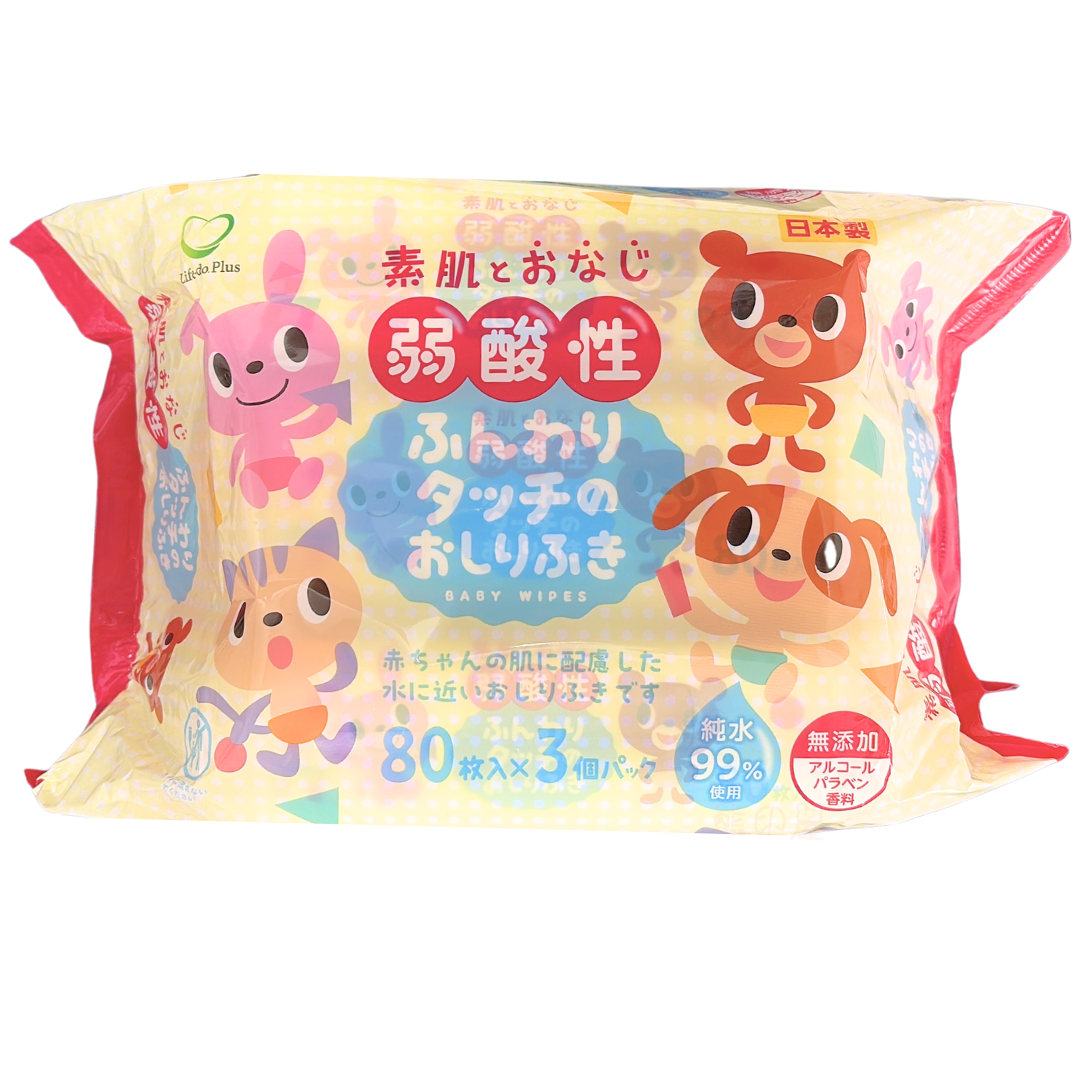 日本柔膚嬰兒弱酸性濕紙巾(80片x3包) (平行進口)