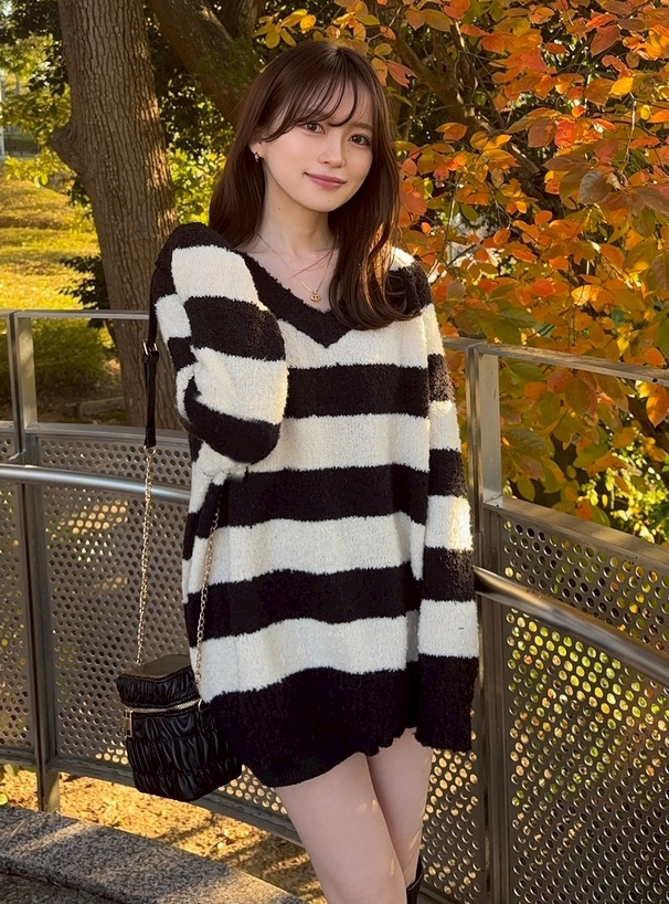 日本GRL 🇯🇵 前後雙向條紋針織罩衫