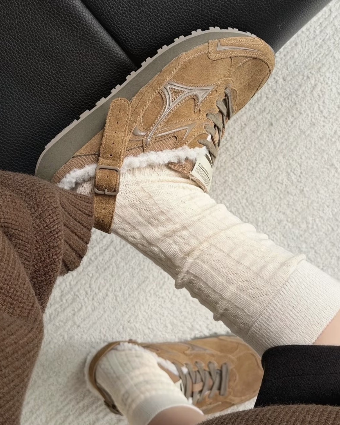 <超可愛>Mizuno 美津濃  Lg 60s Slipper 復古 毛毛拖 羊羔毛 復古棕